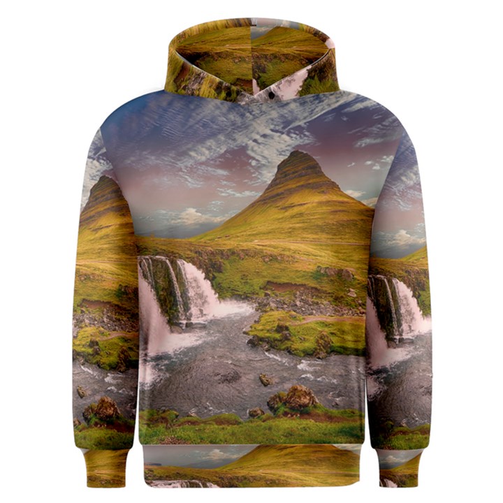 Nature Mountains Cliff Waterfall Men s Overhead Hoodie
