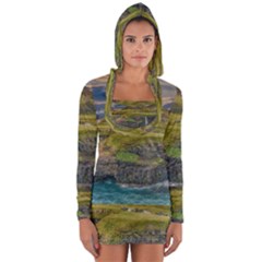 Coastline Waterfall Landscape Long Sleeve Hooded T-shirt by Celenk