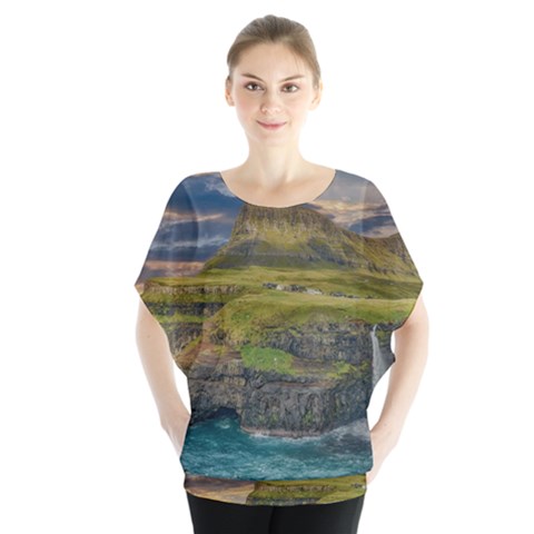 Coastline Waterfall Landscape Blouse by Celenk