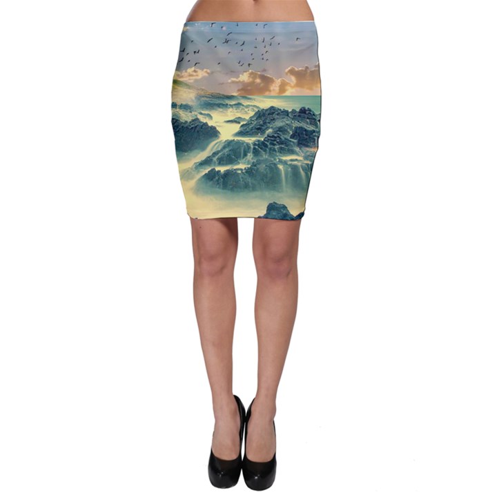 Coastline Sea Nature Sky Landscape Bodycon Skirt
