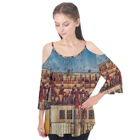 Ruin Abandoned Building Urban Flutter Tees by Celenk