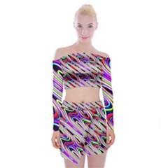 Multi Color Wave Abstract Pattern Off Shoulder Top With Mini Skirt Set by Celenk