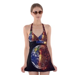 Climate Change Global Warming Halter Dress Swimsuit  by Celenk