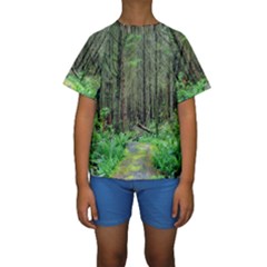 Forest Woods Nature Landscape Tree Kids  Short Sleeve Swimwear by Celenk