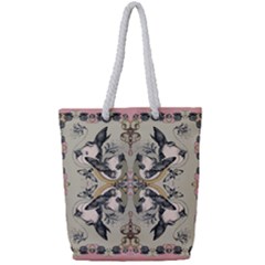 Vintage Birds Full Print Rope Handle Tote (small)