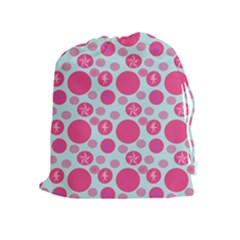 Blue Retro Dots Drawstring Pouches (extra Large) by snowwhitegirl