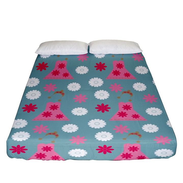 Pink Dress Blue Fitted Sheet (Queen Size)