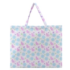 Cats And Flowers Zipper Large Tote Bag