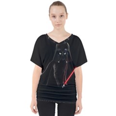 Darth Vader Cat V-neck Dolman Drape Top by Valentinaart