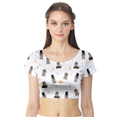 Groundhog Day Pattern Short Sleeve Crop Top