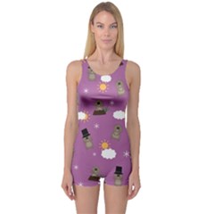 Groundhog Day Pattern One Piece Boyleg Swimsuit