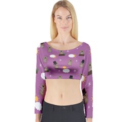 Groundhog Day Pattern Long Sleeve Crop Top