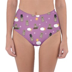 Groundhog Day Pattern Reversible High-Waist Bikini Bottoms