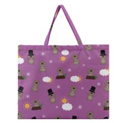 Groundhog Day Pattern Zipper Large Tote Bag