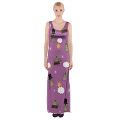 Groundhog Day Pattern Maxi Thigh Split Dress