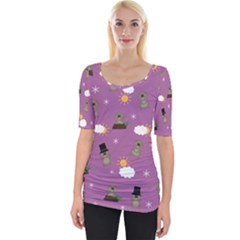 Groundhog Day Pattern Wide Neckline Tee