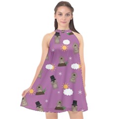 Groundhog Day Pattern Halter Neckline Chiffon Dress  by Valentinaart