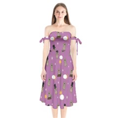 Groundhog Day Pattern Shoulder Tie Bardot Midi Dress