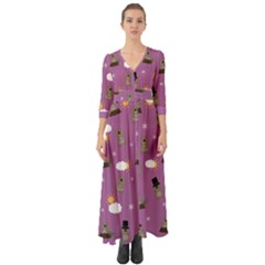 Groundhog Day Pattern Button Up Boho Maxi Dress