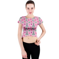 Green Dress Pink Crew Neck Crop Top by snowwhitegirl