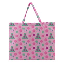 Green Dress Pink Zipper Large Tote Bag by snowwhitegirl