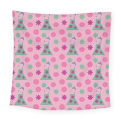 Green Dress Pink Square Tapestry (large)