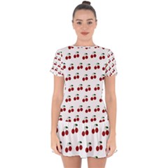 Cherries Drop Hem Mini Chiffon Dress