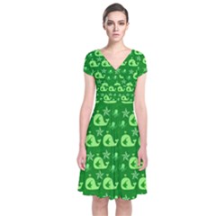 Green Sea Whales Short Sleeve Front Wrap Dress by snowwhitegirl