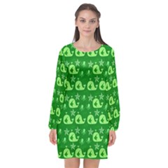 Green Sea Whales Long Sleeve Chiffon Shift Dress  by snowwhitegirl