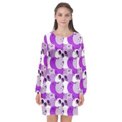 Purple Cherry Dots Long Sleeve Chiffon Shift Dress 