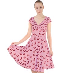 Rose Cherries Cap Sleeve Front Wrap Midi Dress
