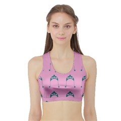 Pink Flower Teal Hat Sports Bra With Border