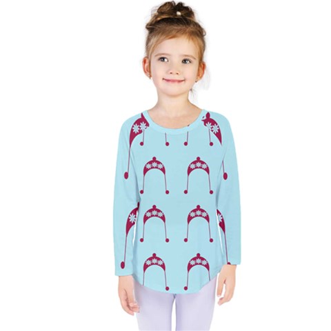 Blue Flower Red Hat Kids  Long Sleeve Tee by snowwhitegirl