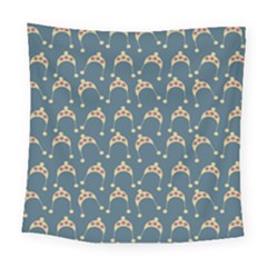 Teal Beige Hats Square Tapestry (large)