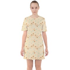 Winter Hats Beige Sixties Short Sleeve Mini Dress