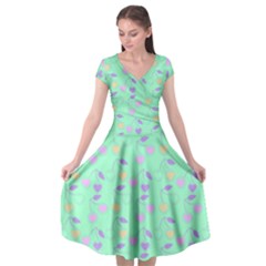 Mint Heart Cherries Cap Sleeve Wrap Front Dress