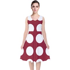 Big Dot Red V-neck Midi Sleeveless Dress 