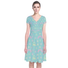 Music Stars Seafoam Short Sleeve Front Wrap Dress