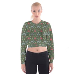 Music Stars Grass Green Cropped Sweatshirt by snowwhitegirl