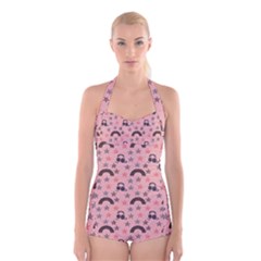 Music Stars Peach Boyleg Halter Swimsuit 