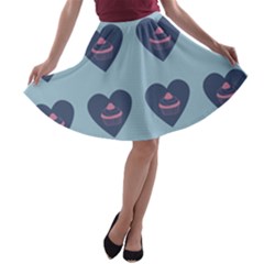 Cupcake Heart Teal Blue A-line Skater Skirt