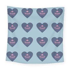 Cupcake Heart Teal Blue Square Tapestry (large)