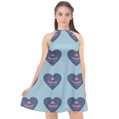 Cupcake Heart Teal Blue Halter Neckline Chiffon Dress  by snowwhitegirl