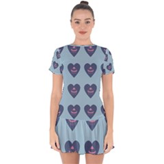 Cupcake Heart Teal Blue Drop Hem Mini Chiffon Dress by snowwhitegirl