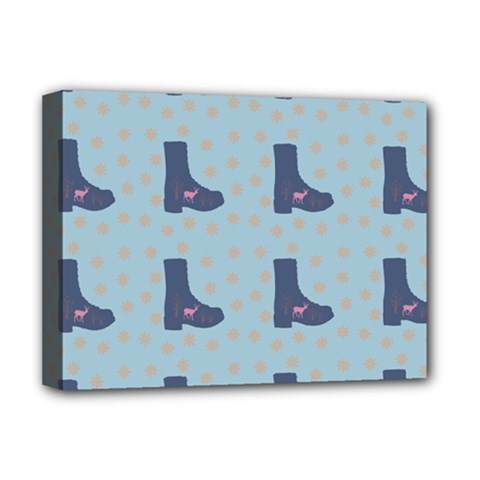 Deer Boots Teal Blue Deluxe Canvas 16  X 12  