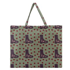 Deer Boots Green Zipper Large Tote Bag