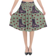 Deer Boots Green Flared Midi Skirt