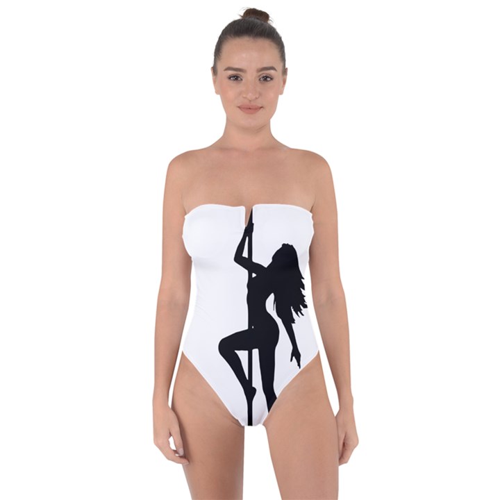 Dance Silhouette Pole Dancing Girl Tie Back One Piece Swimsuit