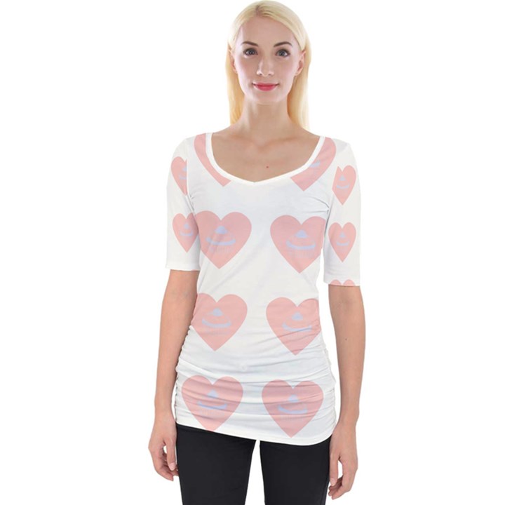 Cupcake White Pink Wide Neckline Tee