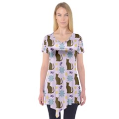Outside Brown Cats Short Sleeve Tunic 